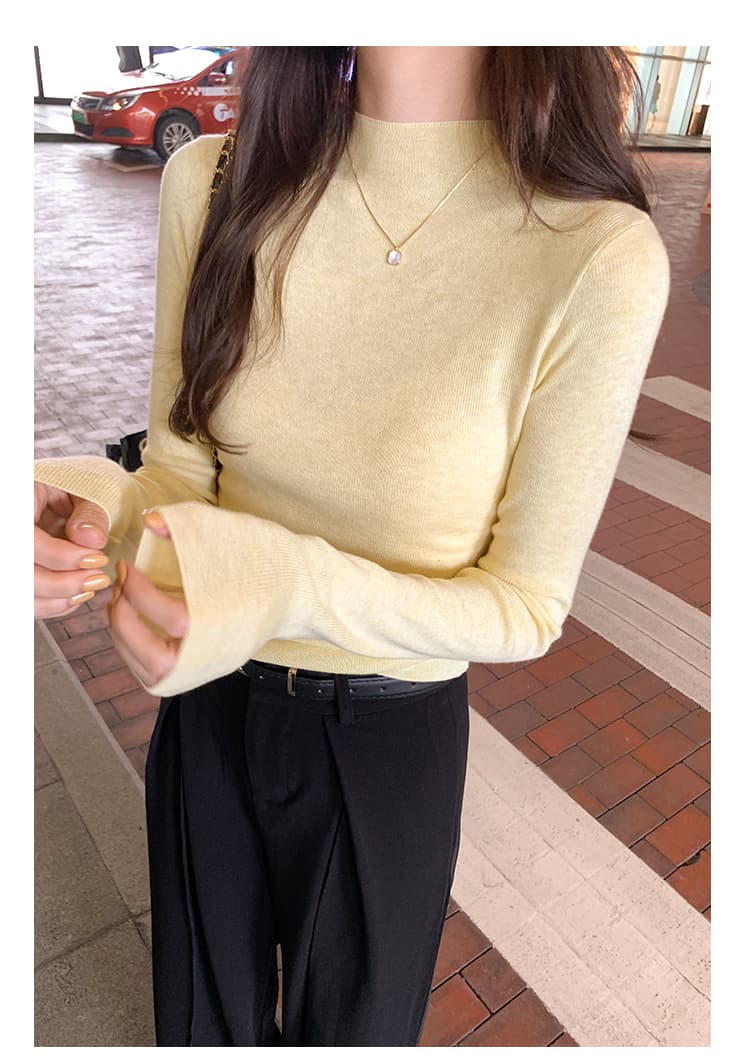 세련된 연령 감소 편안함 반하이넥 뽕나무 누에 실크 대양 털 인사이드 가져 가라. 여성 가을 새로운 몸매 가꾸기 슬림해 보이는 긴팔 기본 셔츠 상세 이미지 14