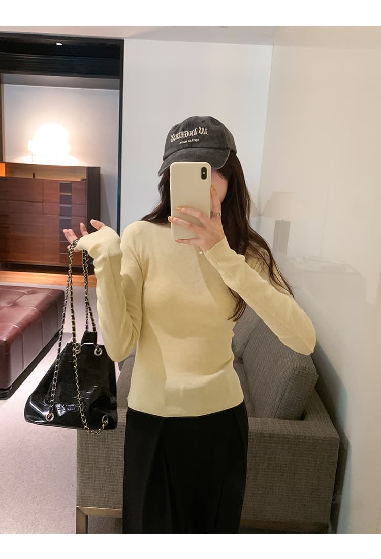 세련된 연령 감소 편안함 반하이넥 뽕나무 누에 실크 대양 털 인사이드 가져 가라. 여성 가을 새로운 몸매 가꾸기 슬림해 보이는 긴팔 기본 셔츠 상세 이미지 19