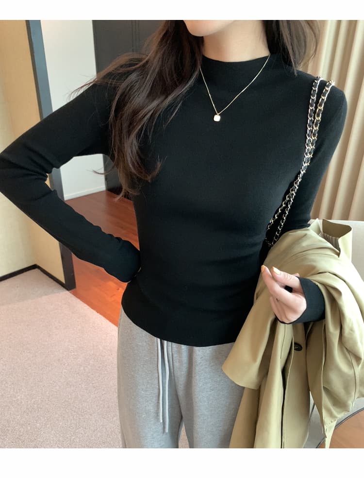 세련된 연령 감소 편안함 반하이넥 뽕나무 누에 실크 대양 털 인사이드 가져 가라. 여성 가을 새로운 몸매 가꾸기 슬림해 보이는 긴팔 기본 셔츠 상세 이미지 25