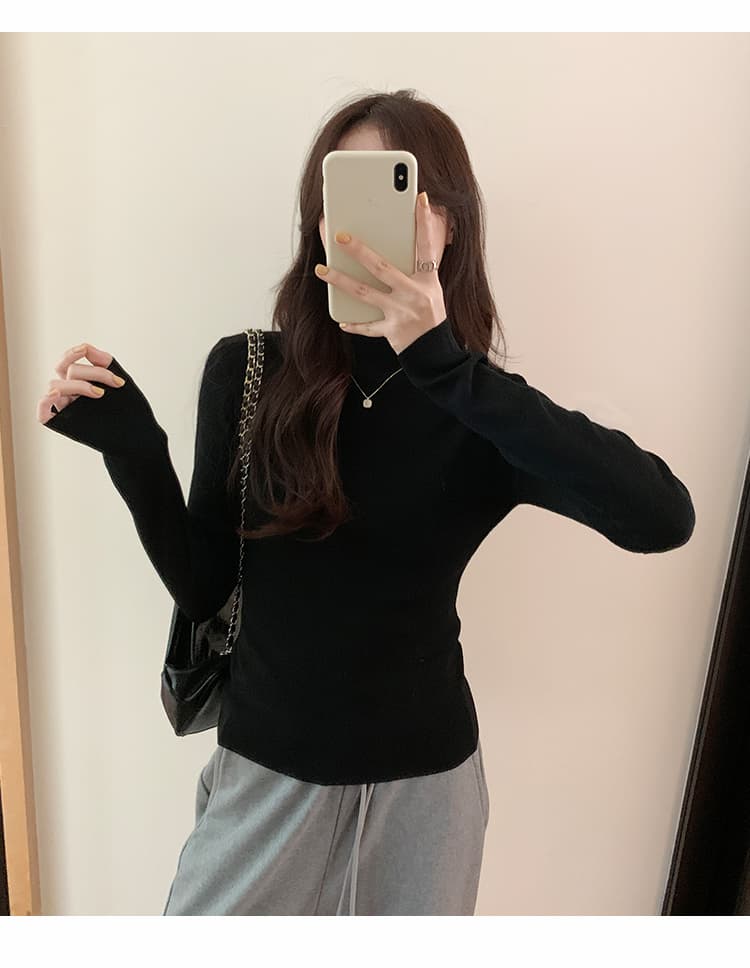 세련된 연령 감소 편안함 반하이넥 뽕나무 누에 실크 대양 털 인사이드 가져 가라. 여성 가을 새로운 몸매 가꾸기 슬림해 보이는 긴팔 기본 셔츠 상세 이미지 26