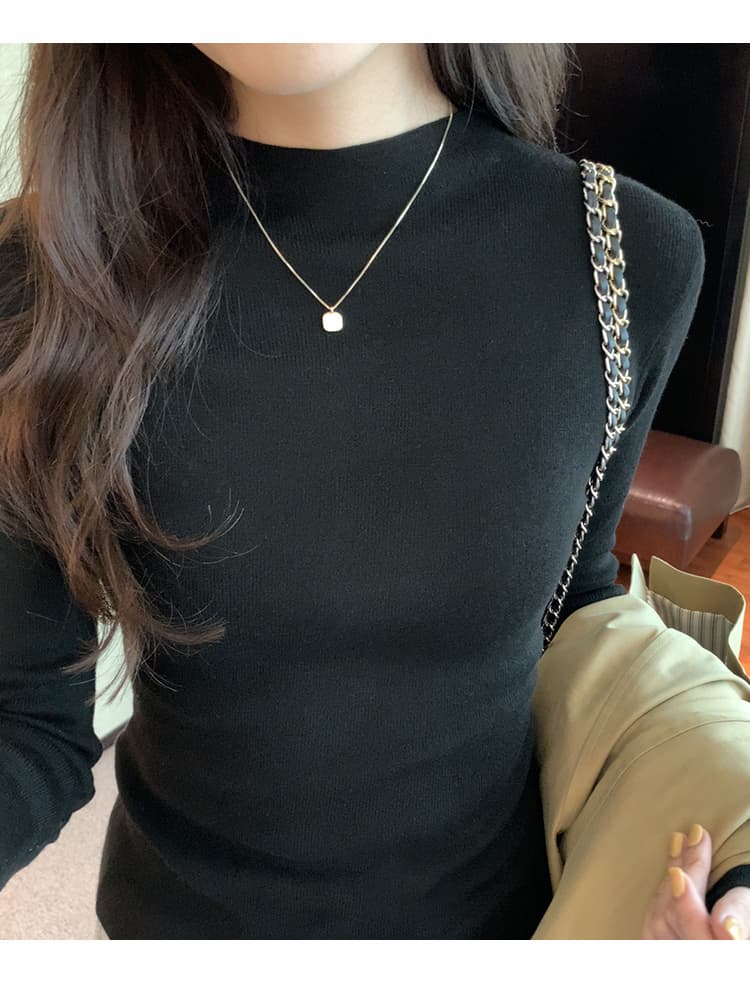 세련된 연령 감소 편안함 반하이넥 뽕나무 누에 실크 대양 털 인사이드 가져 가라. 여성 가을 새로운 몸매 가꾸기 슬림해 보이는 긴팔 기본 셔츠 상세 이미지 27