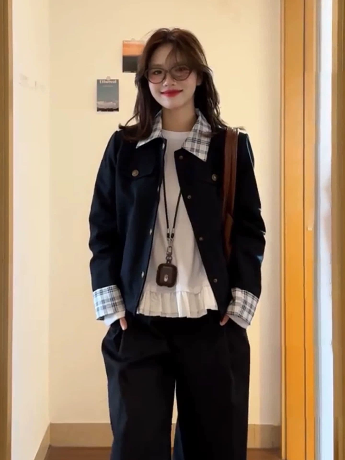 원본 높은 품질 원단 이중층 네리 새로운 봄 가을 작은 키 캐주얼 폴로 칼라 체크무늬 패치워크 재킷 트렌디 이미지 2