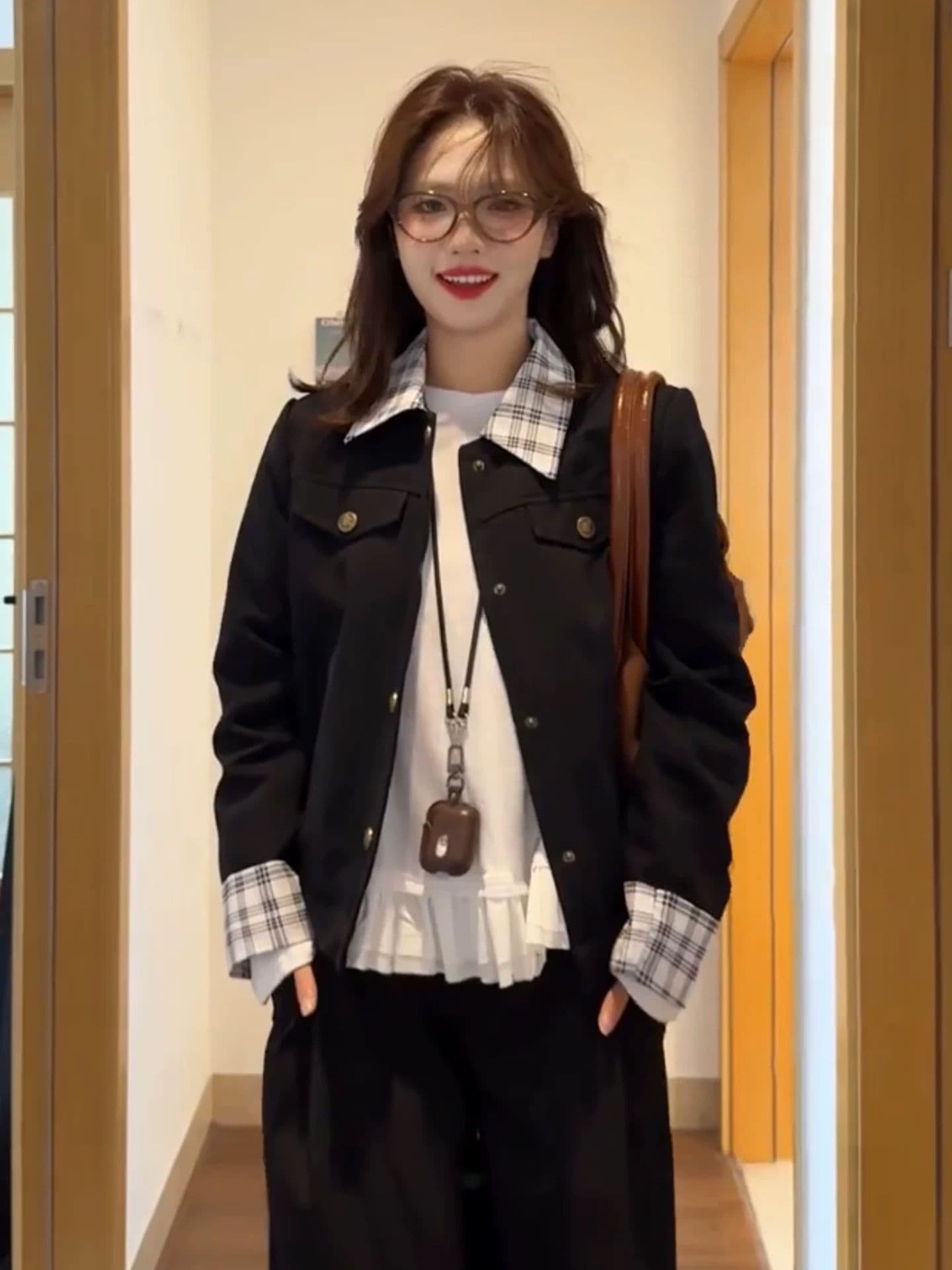 원본 높은 품질 원단 이중층 네리 새로운 봄 가을 작은 키 캐주얼 폴로 칼라 체크무늬 패치워크 재킷 트렌디 상세 이미지 2