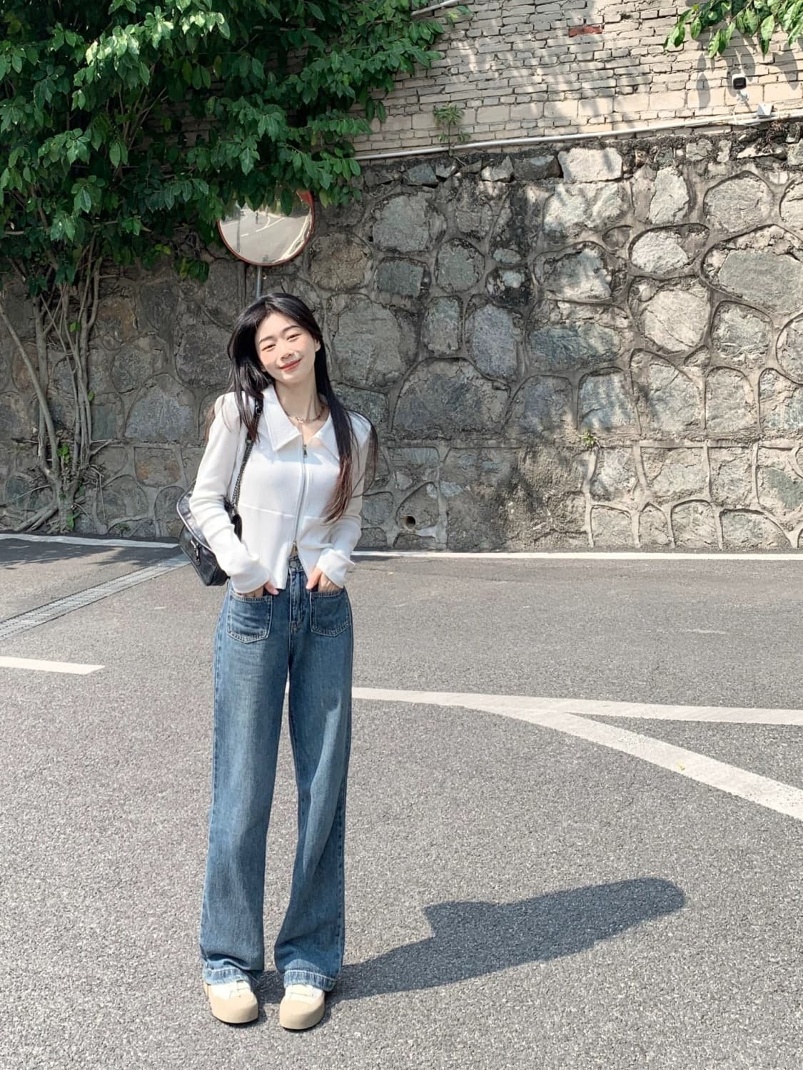 있음 선적 리브 봄 아메리칸 긍정적 인 어깨 POLO 칼라 외출용 긴팔 여성 짧은 상세 이미지 4