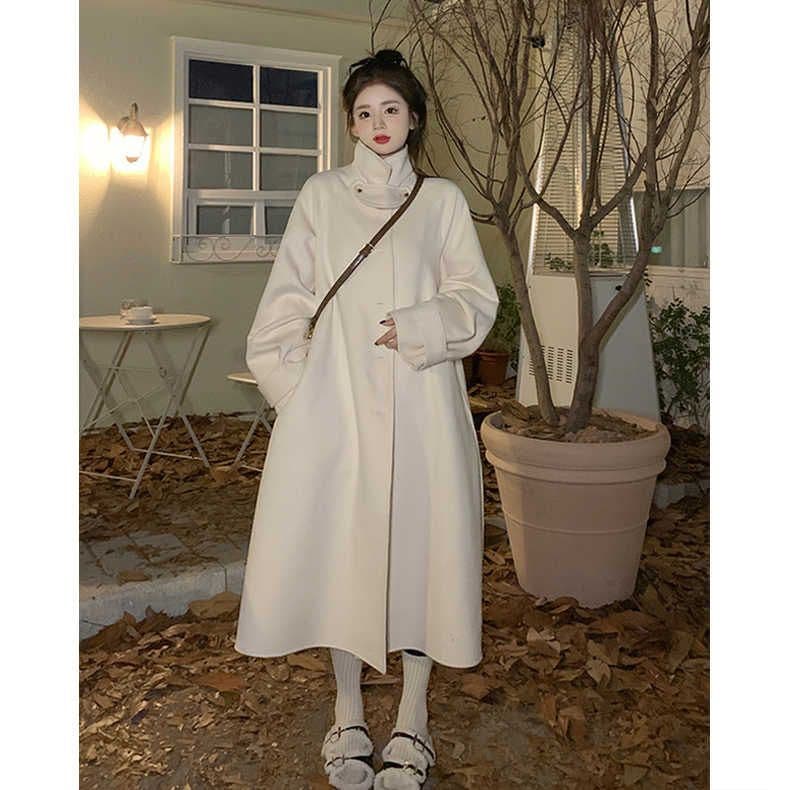 2026 가을 겨울 의류 새로운 루즈핏 세련된 통통한 여동생 빅 사이즈 중년 그는 벤 바람 한국 스타일 루즈핏 모직 코트 이미지 3