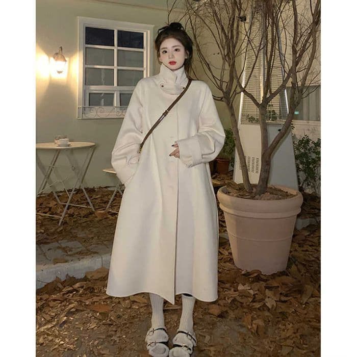 2026 가을 겨울 의류 새로운 루즈핏 세련된 통통한 여동생 빅 사이즈 중년 그는 벤 바람 한국 스타일 루즈핏 모직 코트 상세 이미지 2