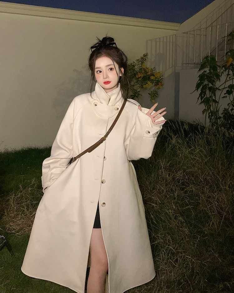 2026 가을 겨울 의류 새로운 루즈핏 세련된 통통한 여동생 빅 사이즈 중년 그는 벤 바람 한국 스타일 루즈핏 모직 코트 상세 이미지 6