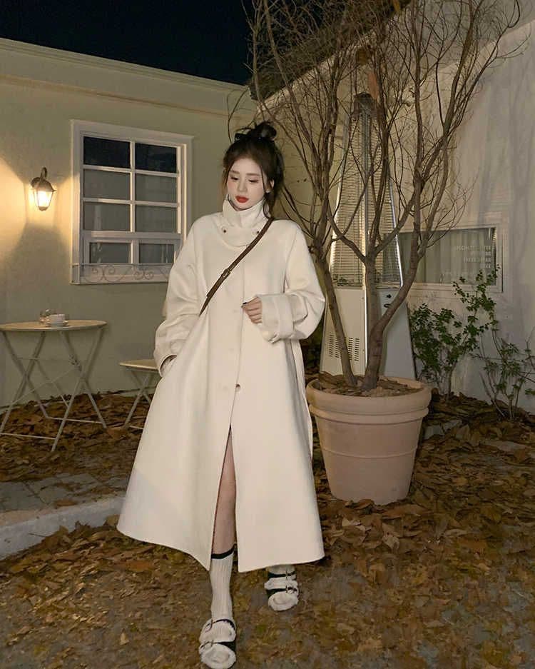 2026 가을 겨울 의류 새로운 루즈핏 세련된 통통한 여동생 빅 사이즈 중년 그는 벤 바람 한국 스타일 루즈핏 모직 코트 상세 이미지 13