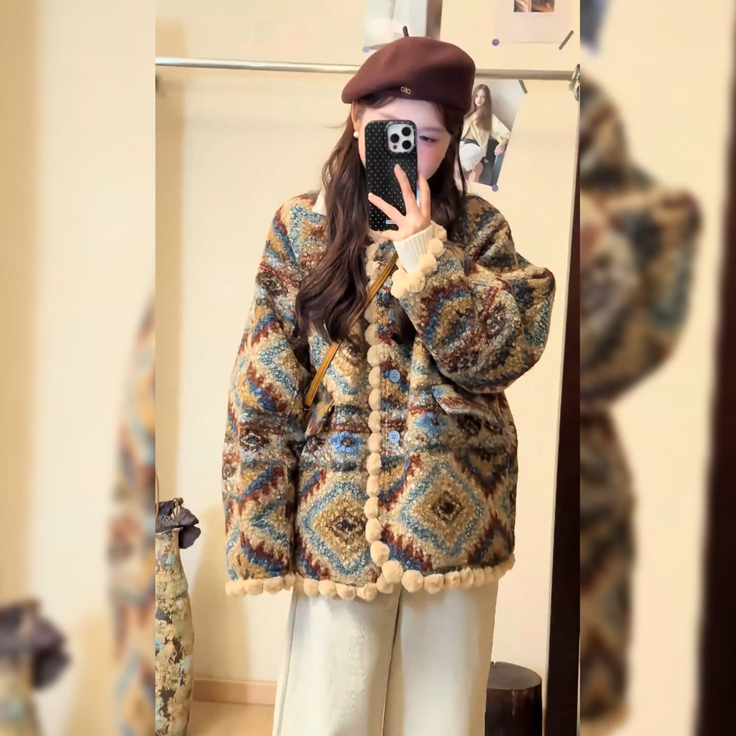 품격 레트로 공정한 섬 자카드 두꺼운 재킷 여성 의류 겨울 새로운 고급 센스 캐주얼 보온 솜을 넣은 재킷 이미지 2