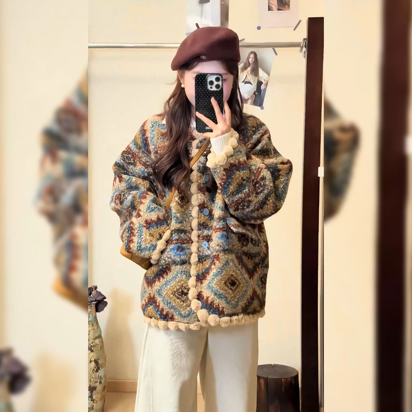품격 레트로 공정한 섬 자카드 두꺼운 재킷 여성 의류 겨울 새로운 고급 센스 캐주얼 보온 솜을 넣은 재킷 이미지 4