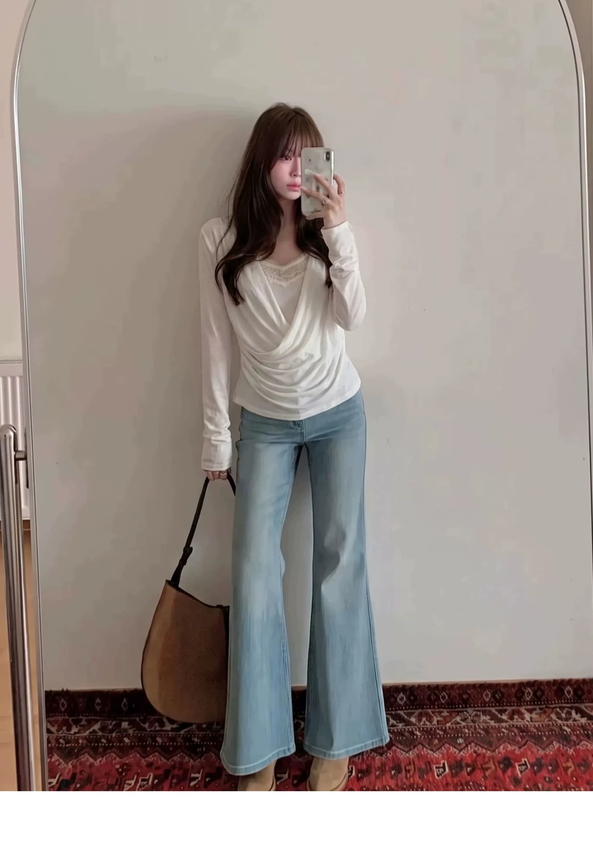 미니멀리즘 바람 흔들다 칼라 페이크 레이어드 레이스 조각 풀오버 작은 셔츠 여성 가을 새로운 핫걸 몸매 가꾸기 화이트 긴팔 맨위 상세 이미지 5