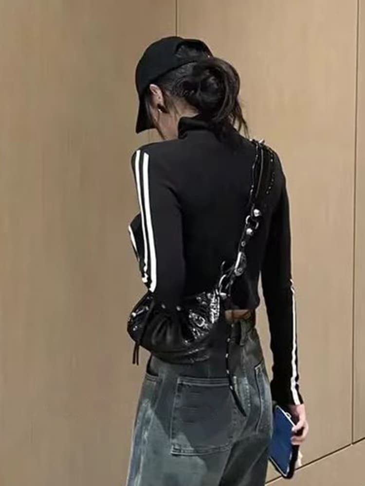 있음 선적 양면 De 플러시 원단 터틀넥 몸매 가꾸기 슬림해 보이는 긴팔 티셔츠 여성 새로운 상세 이미지 4