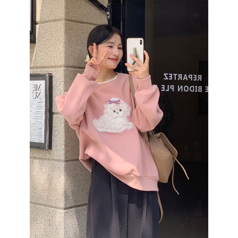이후 테두리 원본 품질 순면 두꺼운 복합 비 반사 원단 긴팔 티셔츠 여성