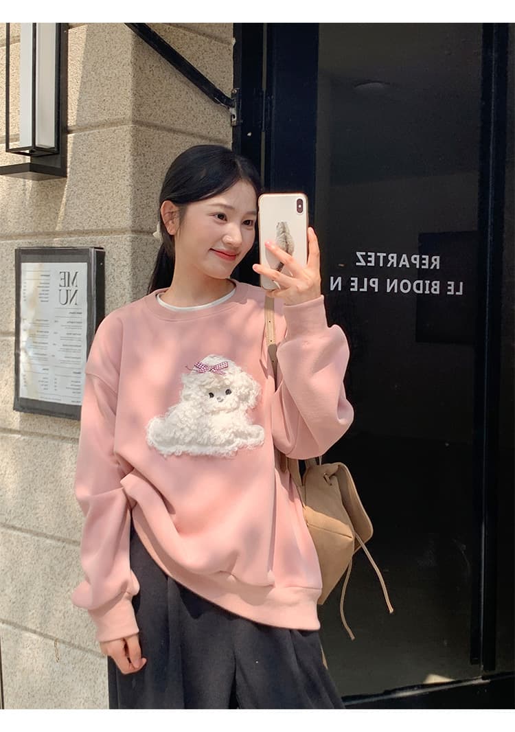 이후 테두리 원본 품질 순면 두꺼운 복합 비 반사 원단 긴팔 티셔츠 여성 상세 이미지 4