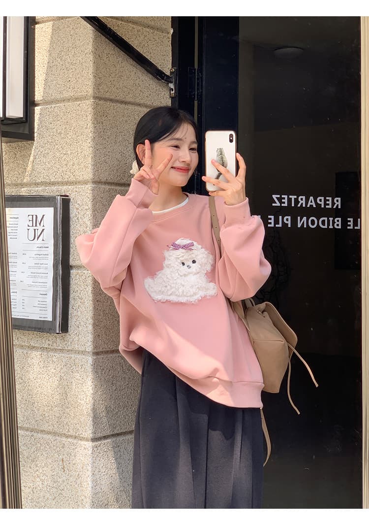이후 테두리 원본 품질 순면 두꺼운 복합 비 반사 원단 긴팔 티셔츠 여성 상세 이미지 6