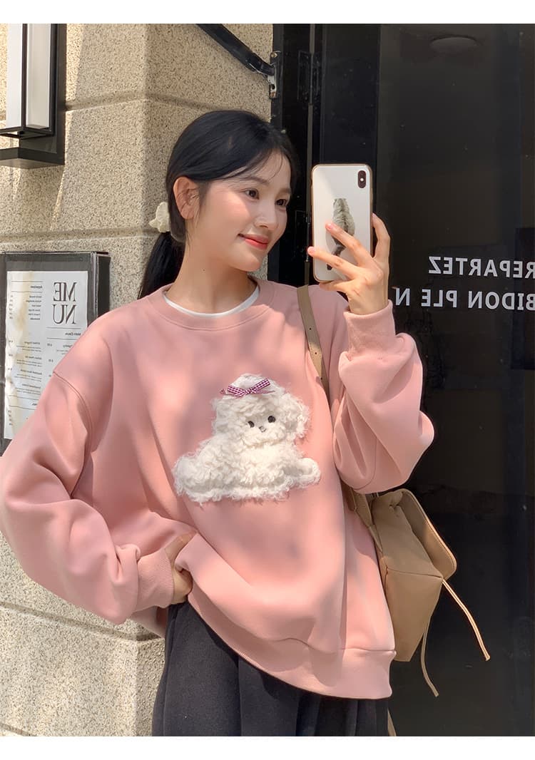 이후 테두리 원본 품질 순면 두꺼운 복합 비 반사 원단 긴팔 티셔츠 여성 상세 이미지 7