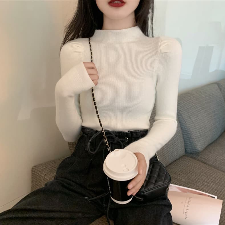 순수한 욕망 한 부서 긍정적 인 어깨 긴팔 티셔츠 여성 의류 가을 2026 년 새로운 몸매 가꾸기 반하이넥 니트 인사이드 잡아라. 의류 상세 이미지 7