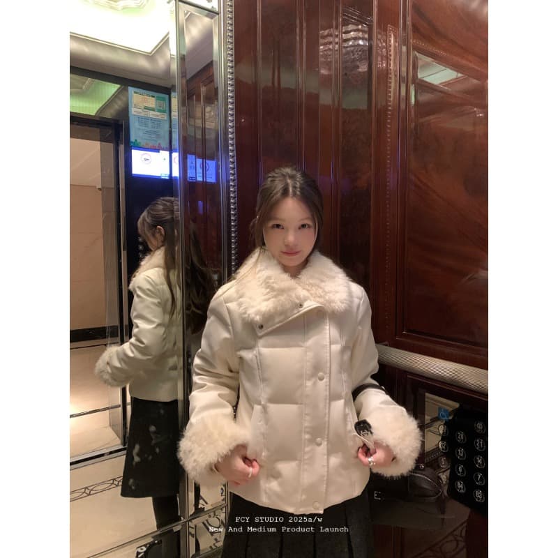 새로운 모피 칼라 아래 면화 의류 여성 겨울 화이트 목화 진딧물 코트 외국 가스 고유 한 면 옷 보온 쇼트 스타일 이미지 2