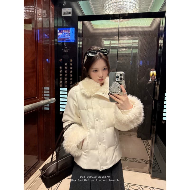 새로운 모피 칼라 아래 면화 의류 여성 겨울 화이트 목화 진딧물 코트 외국 가스 고유 한 면 옷 보온 쇼트 스타일 이미지 5