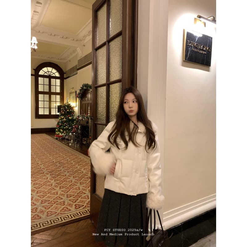 새로운 모피 칼라 아래 면화 의류 여성 겨울 화이트 목화 진딧물 코트 외국 가스 고유 한 면 옷 보온 쇼트 스타일 이미지 3