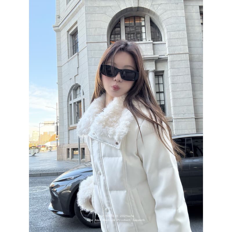 새로운 모피 칼라 아래 면화 의류 여성 겨울 화이트 목화 진딧물 코트 외국 가스 고유 한 면 옷 보온 쇼트 스타일