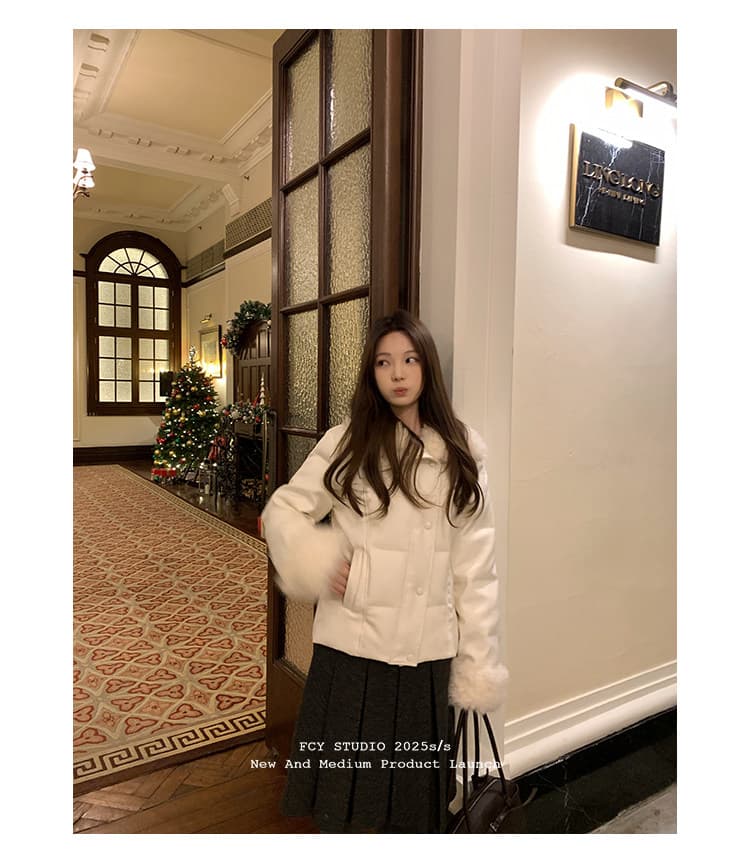 새로운 모피 칼라 아래 면화 의류 여성 겨울 화이트 목화 진딧물 코트 외국 가스 고유 한 면 옷 보온 쇼트 스타일 상세 이미지 2