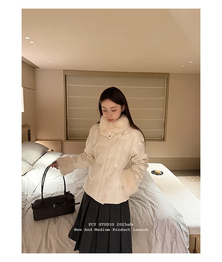 새로운 모피 칼라 아래 면화 의류 여성 겨울 화이트 목화 진딧물 코트 외국 가스 고유 한 면 옷 보온 쇼트 스타일 상세 이미지 8