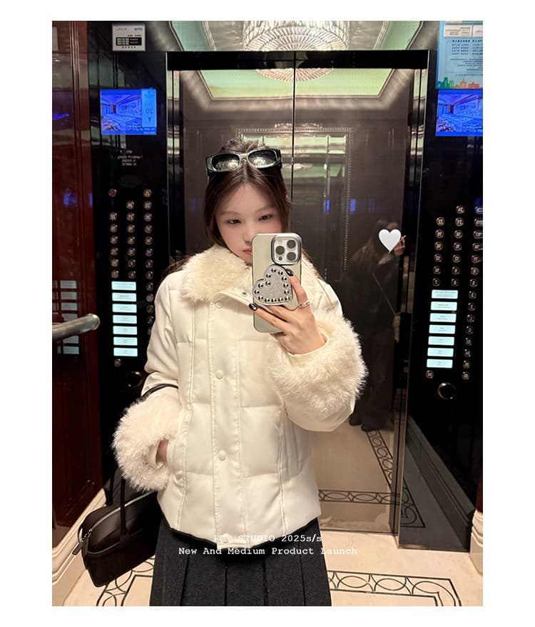 새로운 모피 칼라 아래 면화 의류 여성 겨울 화이트 목화 진딧물 코트 외국 가스 고유 한 면 옷 보온 쇼트 스타일 상세 이미지 10