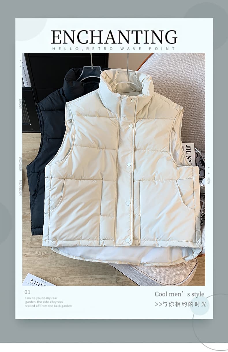 송 긍정적 인 En 살구 색상 다운 코튼 조끼 조끼 여자 겨울 외부 가져 가라. 작은 키 루즈핏 외출용 어깨 조끼 재킷 상세 이미지 1