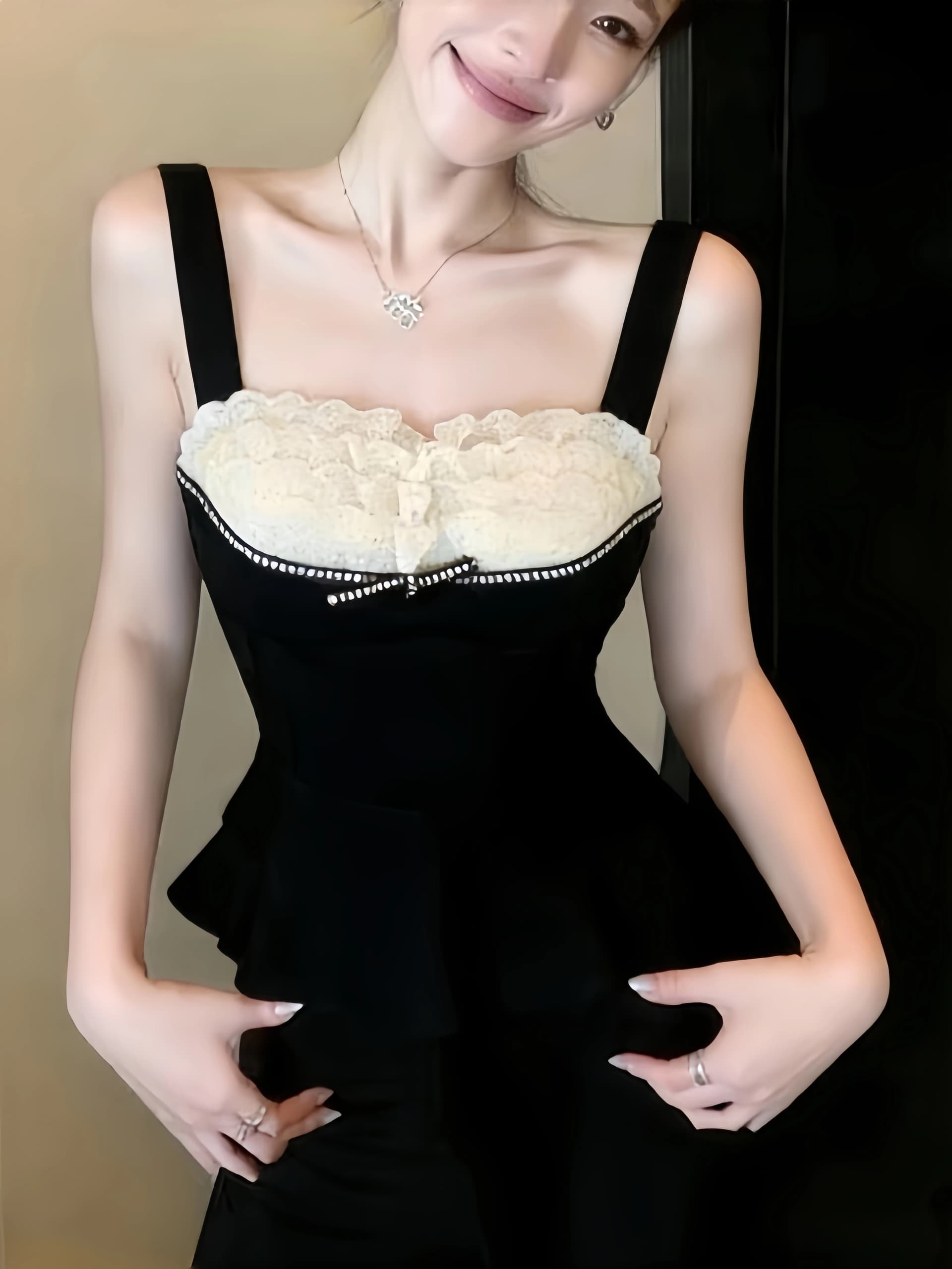 작은 샤넬 스타일 레이스 캐미솔 이른 봄 순수한 욕망 생선뼈 허리 수축 튜브탑 켜기 벨트 가슴 패드 기본 셔츠 인사이드 가져 가라. 상세 이미지 5
