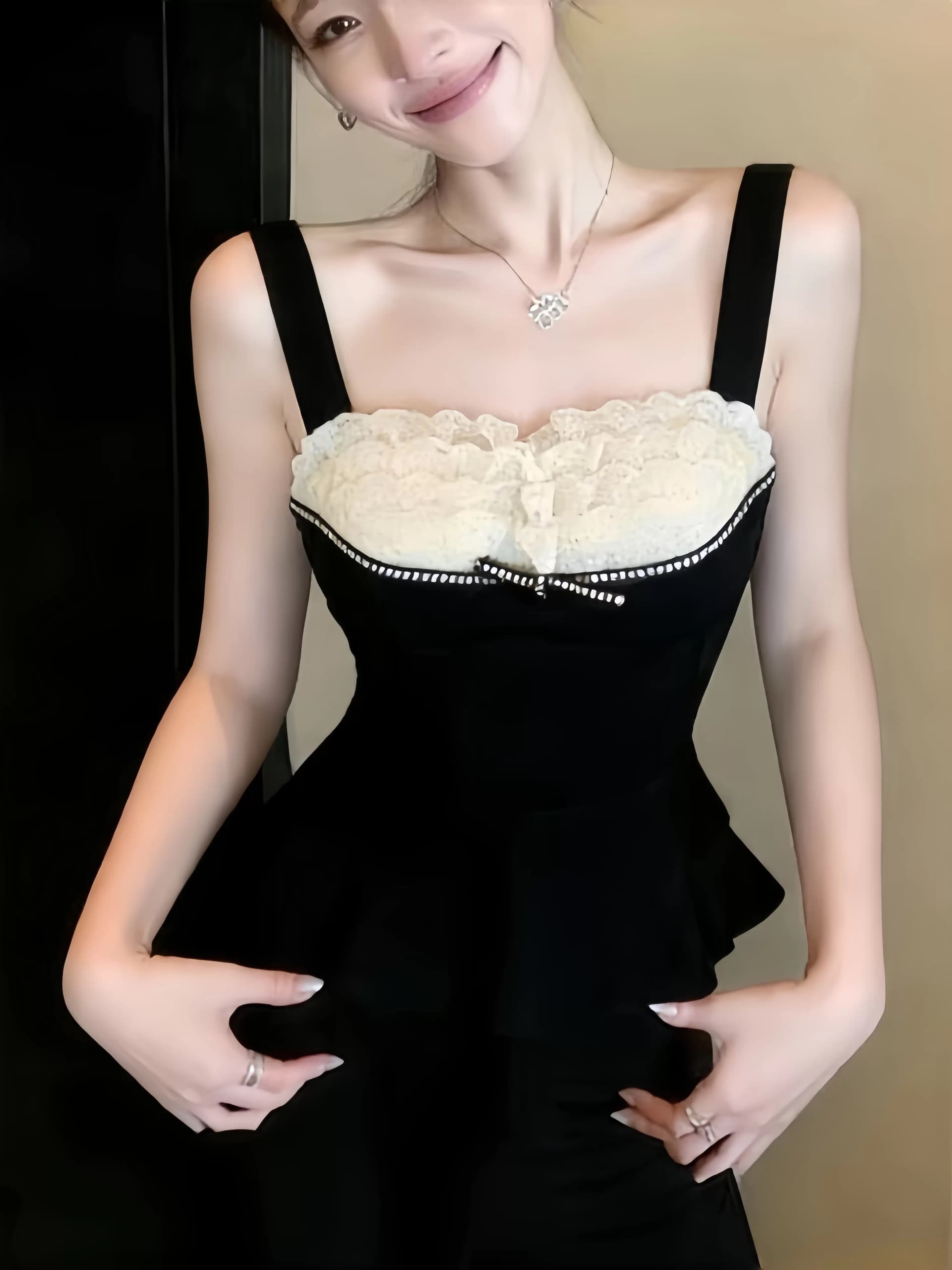 작은 샤넬 스타일 레이스 캐미솔 이른 봄 순수한 욕망 생선뼈 허리 수축 튜브탑 켜기 벨트 가슴 패드 기본 셔츠 인사이드 가져 가라. 상세 이미지 6