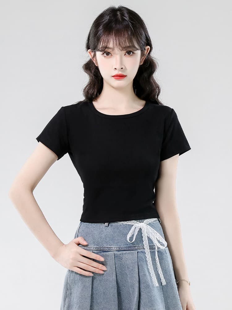 실사 여름 Chic 달콤한 핫걸 레이스 조각 나비 매듭 백리스 쇼트 스타일 맨위 디자인 센스 몸매 가꾸기 티셔츠 여성 상세 이미지 6