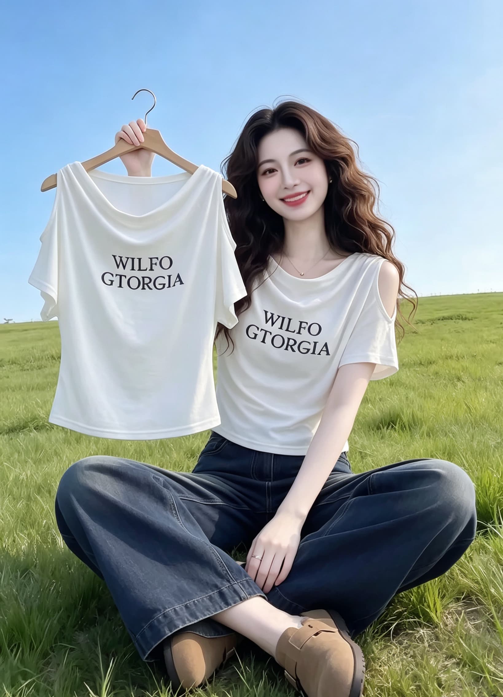 실사 2026 여름 새로운 아메리칸 오프숄더 흔들다 칼라 루즈핏 표지 고기 반팔 박쥐 셔츠 맨위 티셔츠 상세 이미지 1