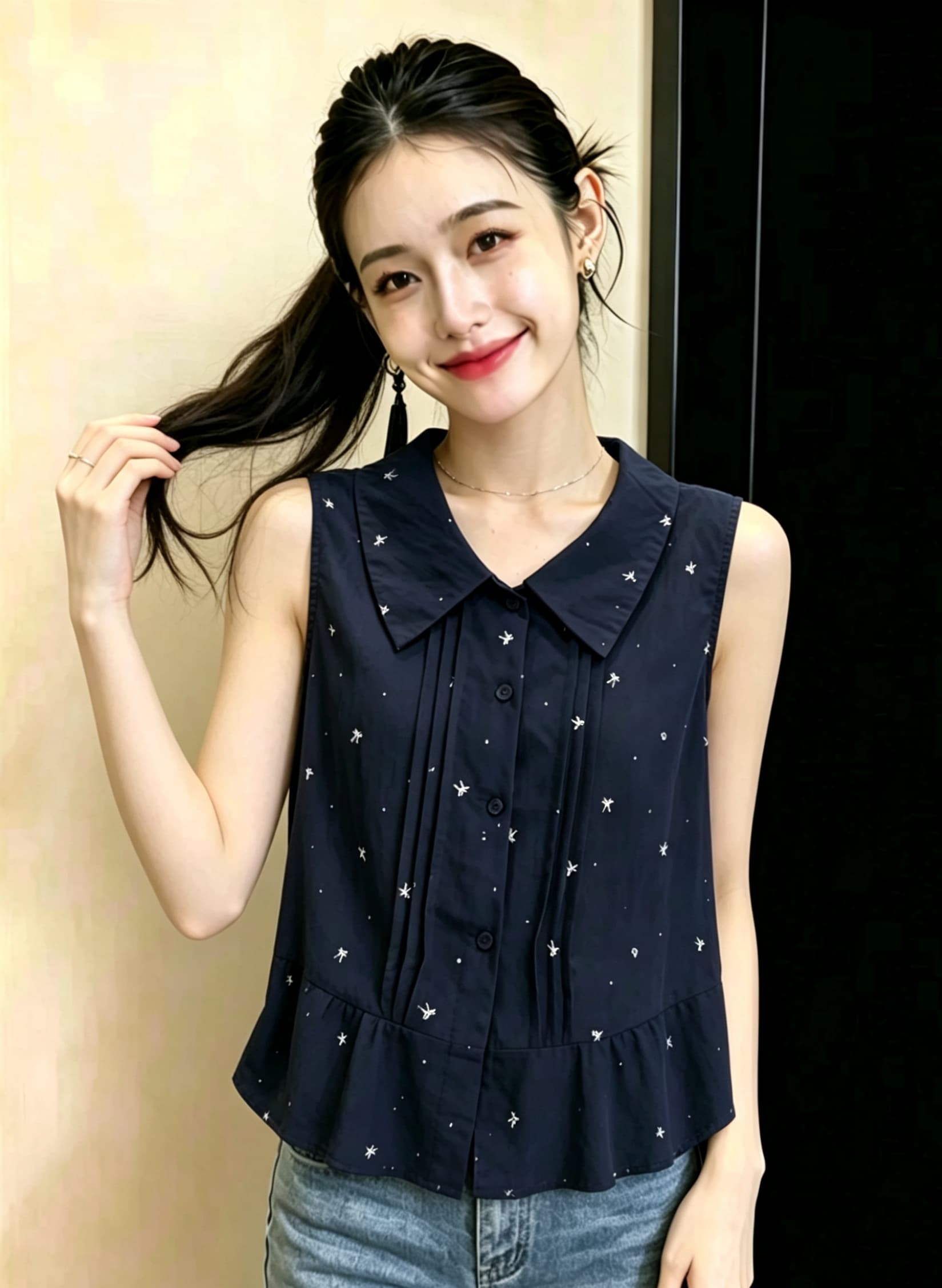 디자인 센스 하트 프린트 싱글 줄 버튼 폴로 칼라 민소매 조끼 2026 여름 패션 트렌드 Chic 작은 셔츠 맨위 이미지 4