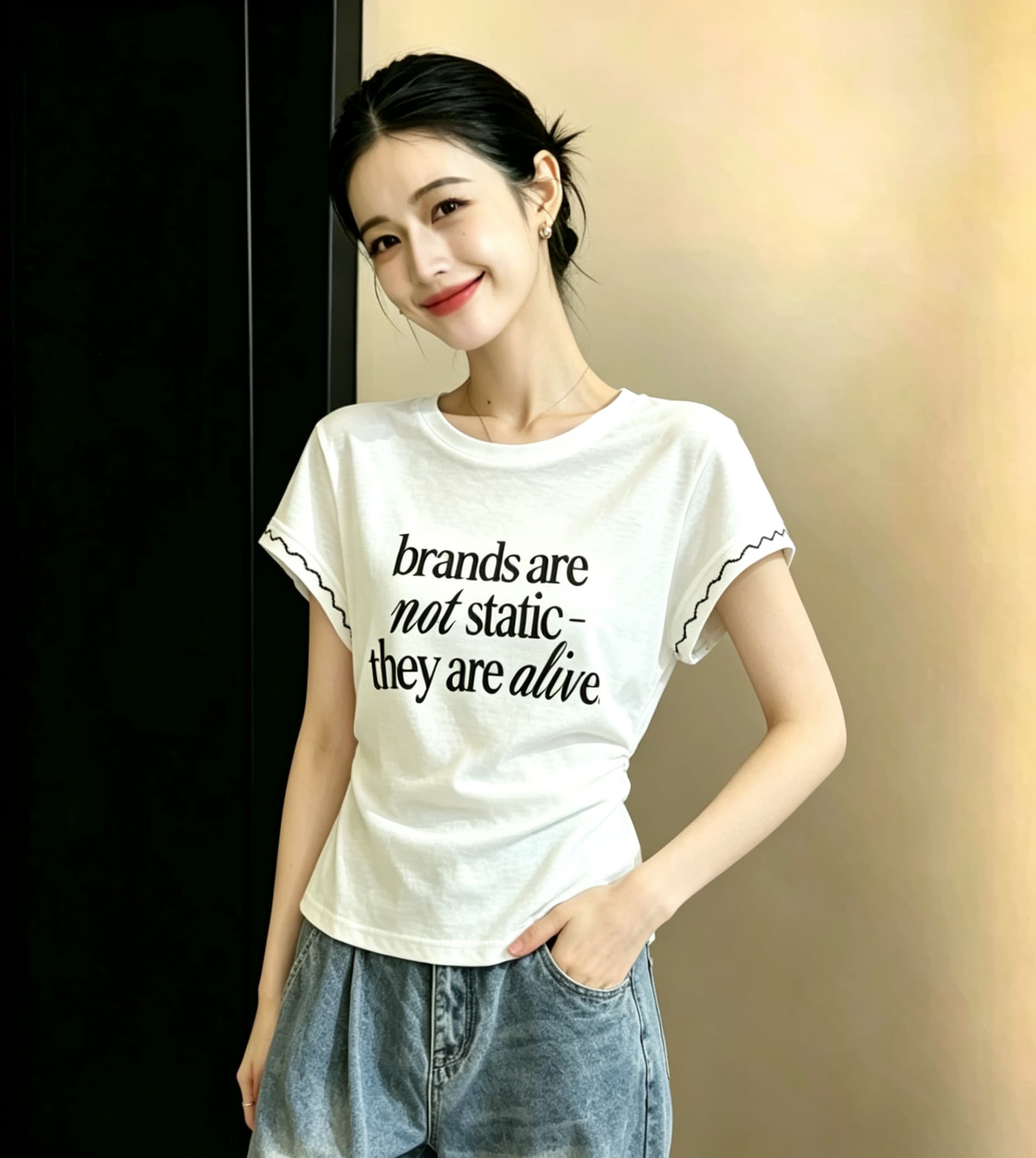 알파벳 반팔 여성 티셔츠 여름 2026 새로운 라운드 넥 슬림해 보이는 인사이드 가져 가라. 만나는 외출용 맨위 디자인 센스 상세 이미지 5