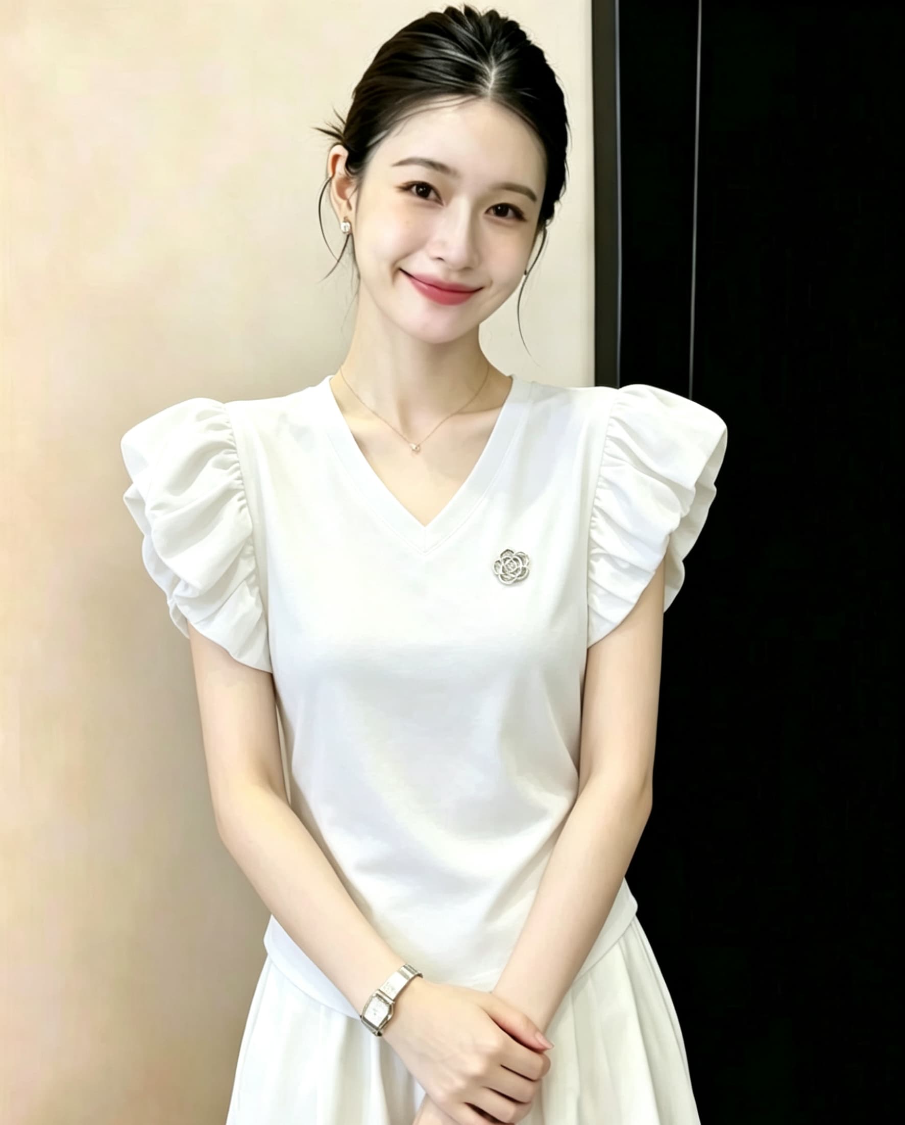 한국 스타일 몸매 가꾸기 반팔 티셔츠 여성 여름 드레스 2026 새로운 뒤로 홀로우 아웃 레이스 조각 Feifei 소매 달콤함 맨위 상세 이미지 4