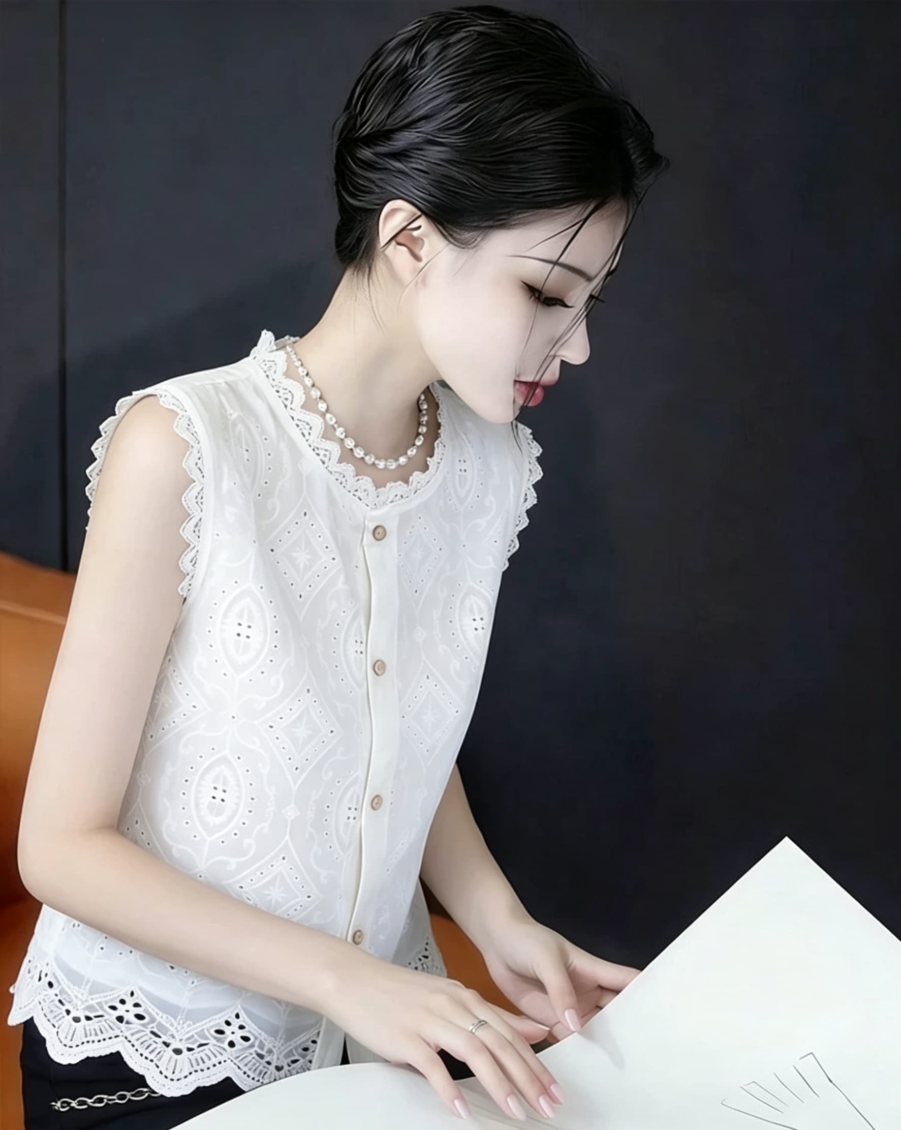 한 부서 레이스 홀로우 아웃 레이스 민소매 여성 셔츠 여름 2026 새로운 달콤함 싱글 줄 버튼 오픈 가디건 베스트 맨위 이미지 3