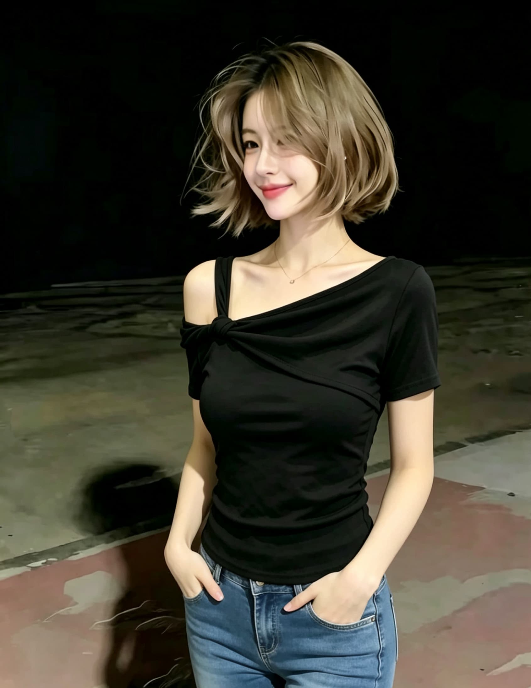 비스듬한 어깨 비틀림 반팔 티셔츠 여성 여름 한국 스타일 디자인 센스 몸매 가꾸기 슬림해 보이는 작은 대중 쇼트 스타일 핫걸 맨위 이미지 3