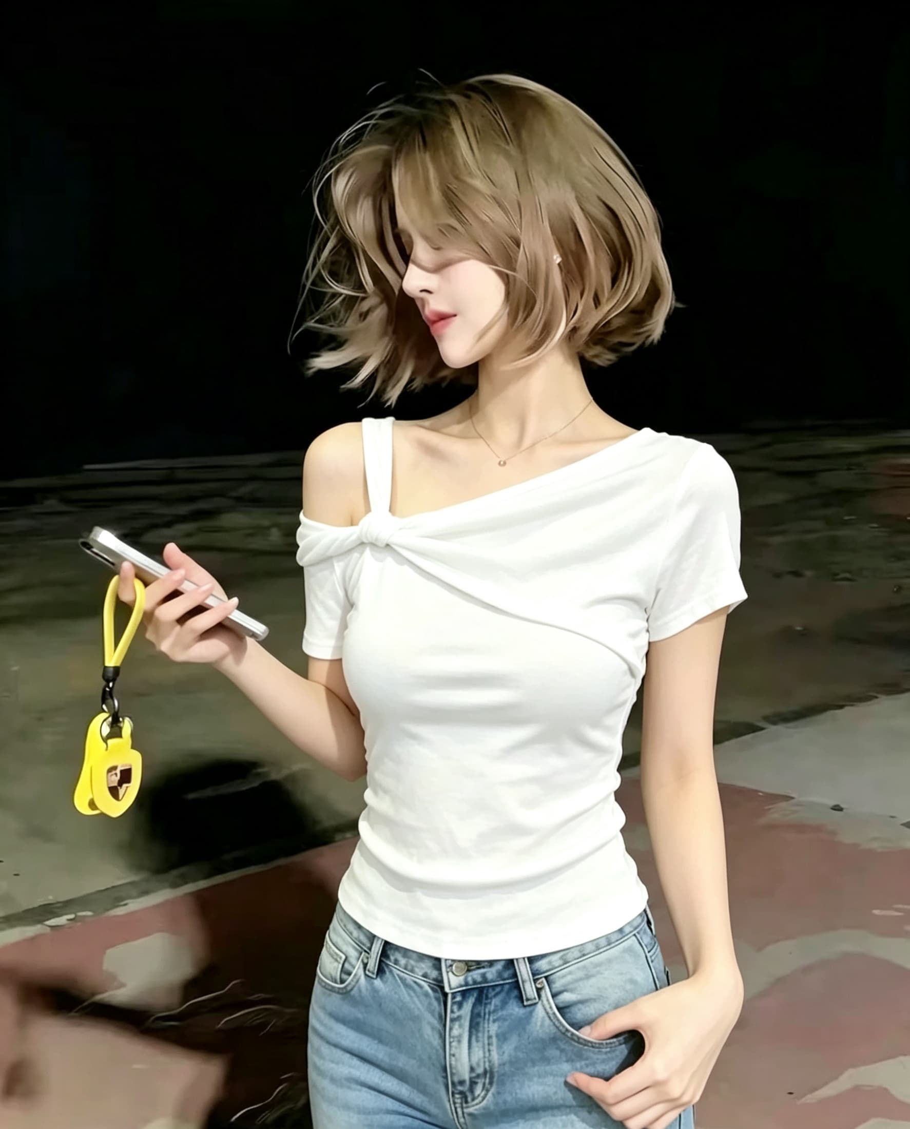 비스듬한 어깨 비틀림 반팔 티셔츠 여성 여름 한국 스타일 디자인 센스 몸매 가꾸기 슬림해 보이는 작은 대중 쇼트 스타일 핫걸 맨위 상세 이미지 3