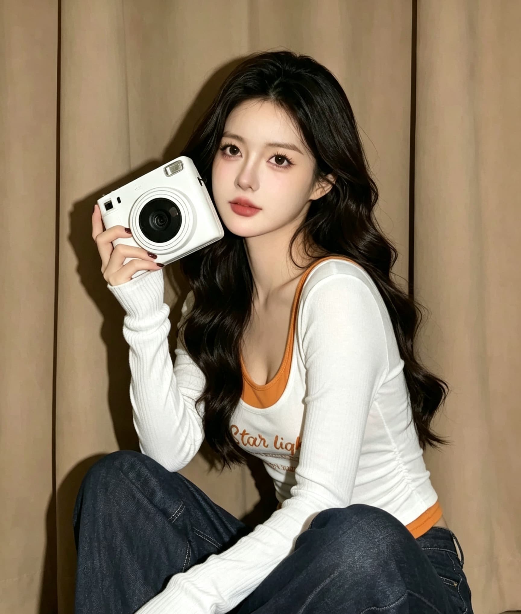실사 몸매 가꾸기 배색 페이크 레이어드 긴팔 티셔츠 여성 가을 알파벳 프린트 펌프 Pleat 허리 수축 핫걸 쇼트 스타일 맨위 이미지 4