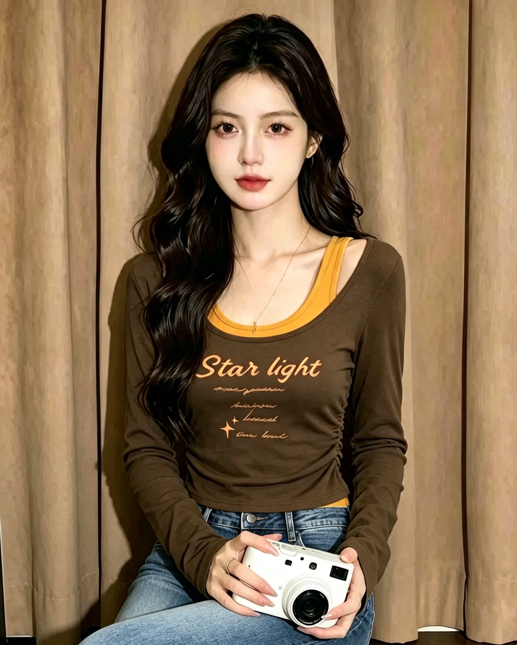 실사 몸매 가꾸기 배색 페이크 레이어드 긴팔 티셔츠 여성 가을 알파벳 프린트 펌프 Pleat 허리 수축 핫걸 쇼트 스타일 맨위 상세 이미지 1