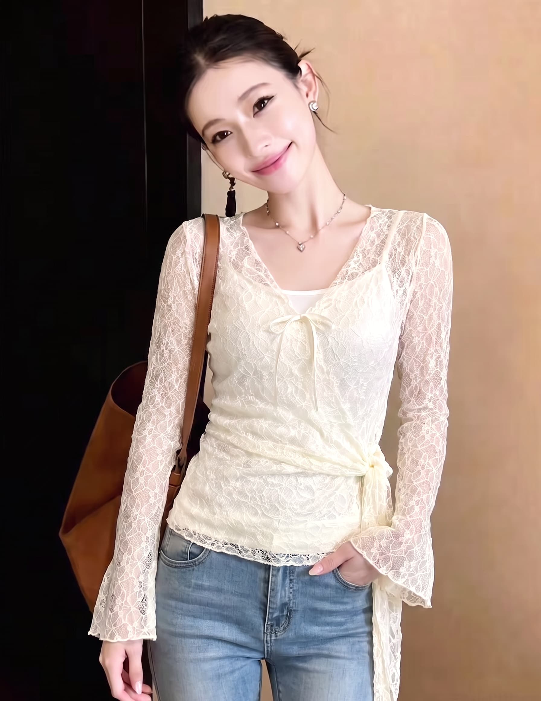 한 부서 순수한 욕망 레이스 자수 디자인 센스 스트랩 작은 셔츠 여성 가을 슬림해 보이는 맨위