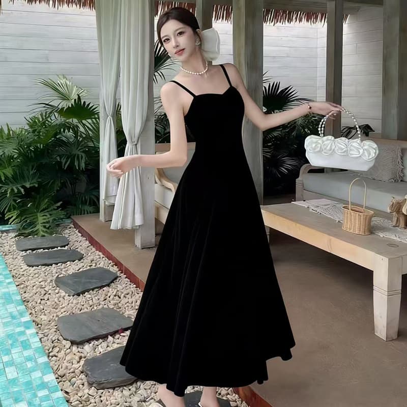 달콤함 순수한 욕망 바람 쉬폰 허리 수축 프릴 롱 코트 슬립 드레스 섹시함 낮은 가슴 휴가 롱 스커트 여성 여름 어린이 상세 이미지 6