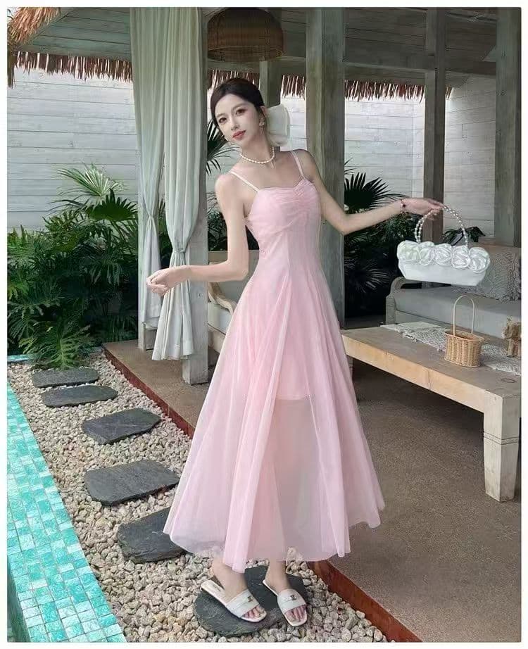 달콤함 순수한 욕망 바람 쉬폰 허리 수축 프릴 롱 코트 슬립 드레스 섹시함 낮은 가슴 휴가 롱 스커트 여성 여름 어린이 상세 이미지 17