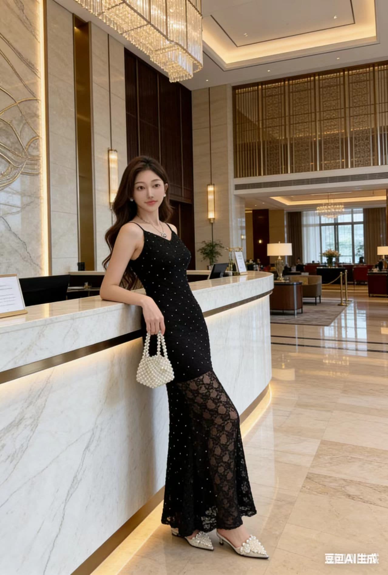 프랑스식 레트로 섹시함 레이스 홀로우 아웃 몸매 가꾸기 타이트 스커트 인어 꼬리 슬립 롱 스커트 품격 고급 센스 슬립 드레스 상세 이미지 7