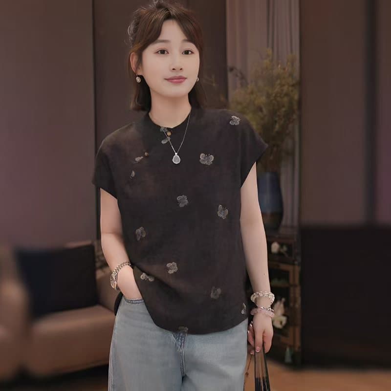 신제품 원 웨이 품격 거북이 균열 자수 반팔 이미지 3