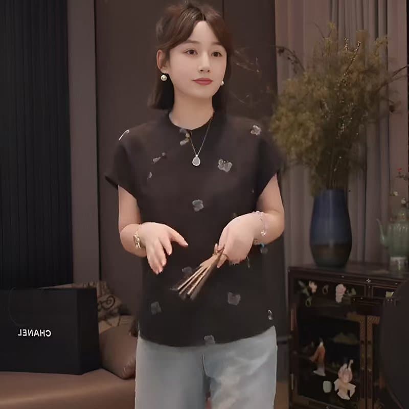 신제품 원 웨이 품격 거북이 균열 자수 반팔 이미지 4