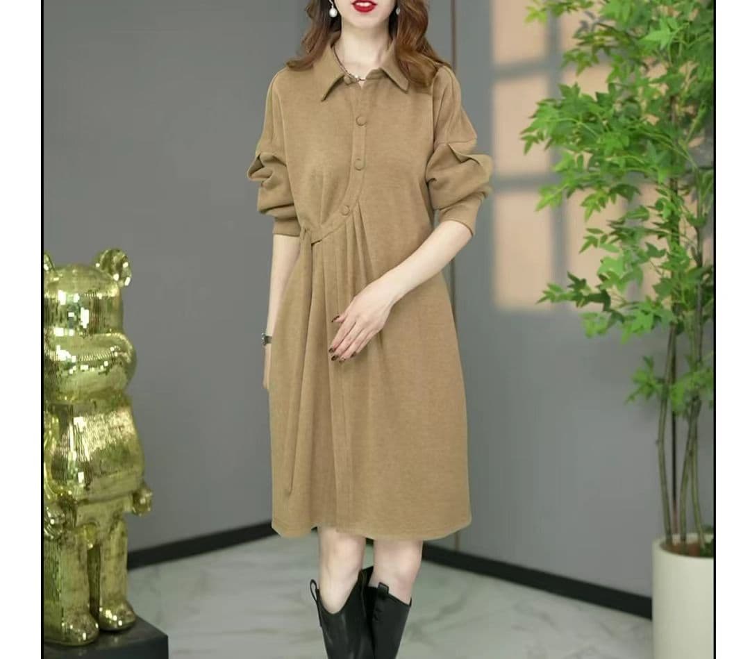 오리지널 디자이너 섹션 높음 물품 유럽어 버전 외국 가스 두꺼운 셔츠 칼라 루즈핏 표지 고기 드레스 한 마디 기본 스커트 상세 이미지 1