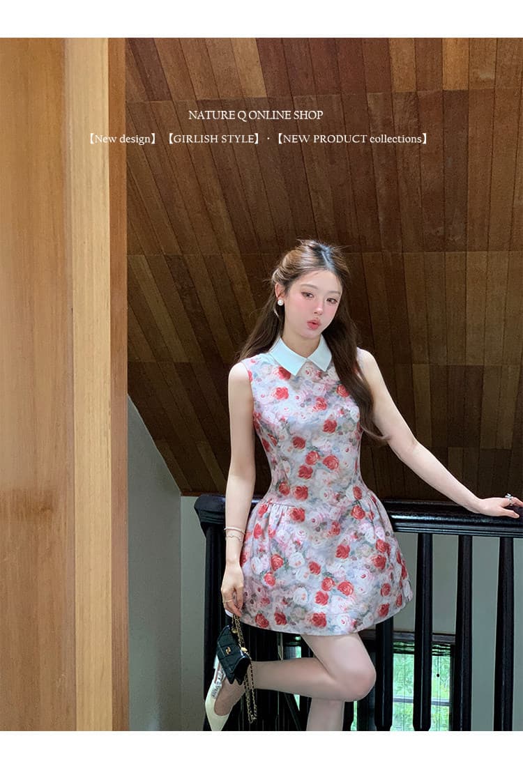 양 작은 볼륨 켜기 새로운 즐기십시오 85 접기 유화 소녀 천 금빛 바람 민소매 드레스 이미지 3