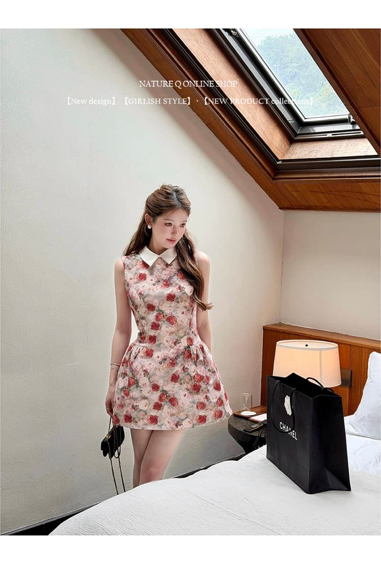 양 작은 볼륨 켜기 새로운 즐기십시오 85 접기 유화 소녀 천 금빛 바람 민소매 드레스 상세 이미지 16